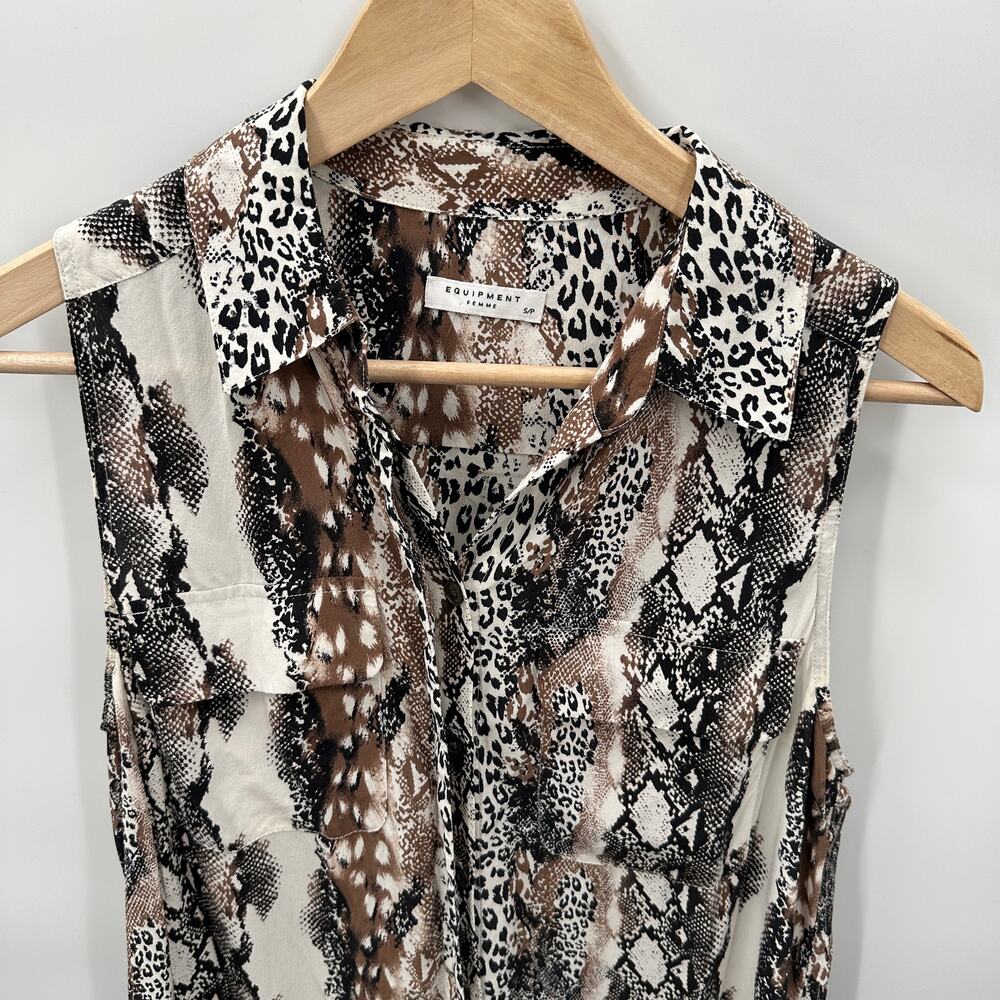 EQUIPMENT FEMME Silk Animal Print Button Down Shirt Dress // S - Picture 2 of 10